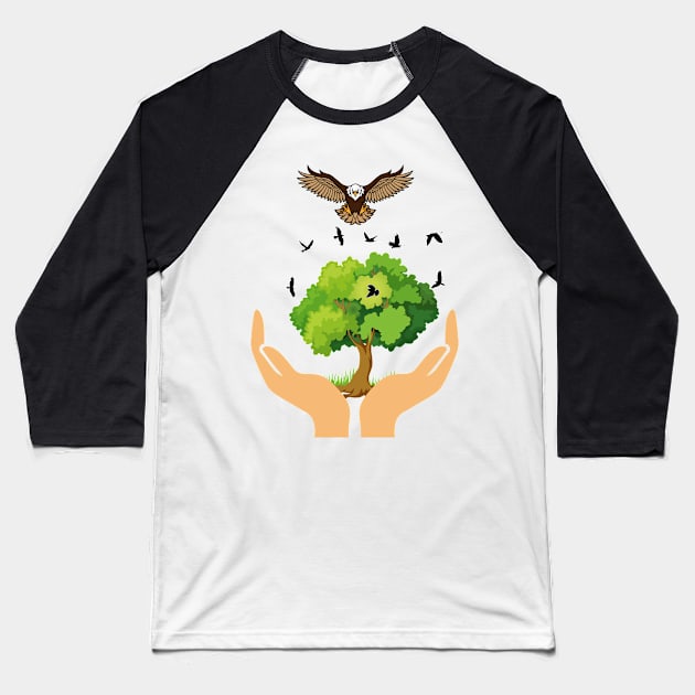 Flying Birds by the Tree with the King of the Sky Baseball T-Shirt by SweetChirps